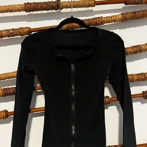 Black Long Sleeve Zip-Up Top